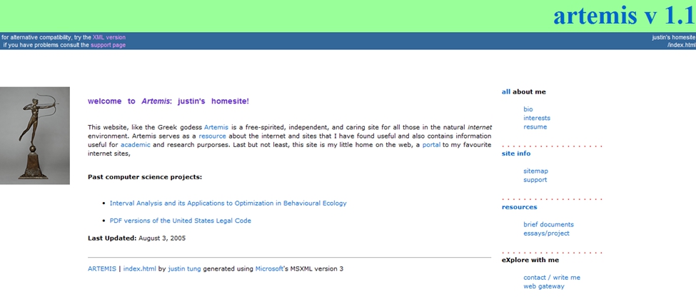 Artemis website in Justin Tung's IT portfolio