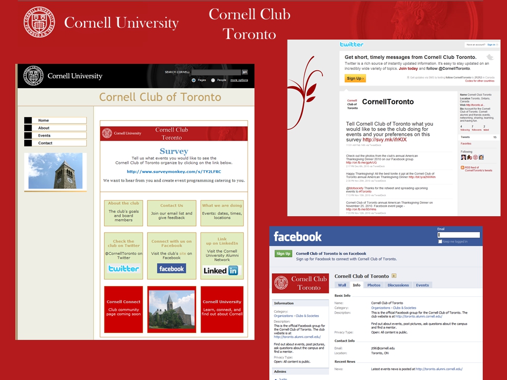 Cornell Club of Toronto Website and Social Media channels
