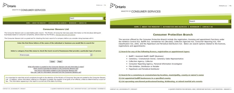 Ontario Consumer Protection Services