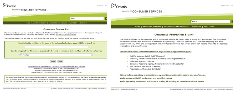 Ontario Consumer Protection Services