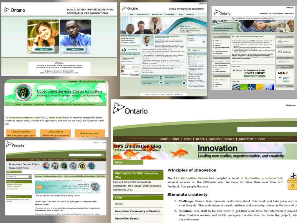Various Government of Ontario websites
