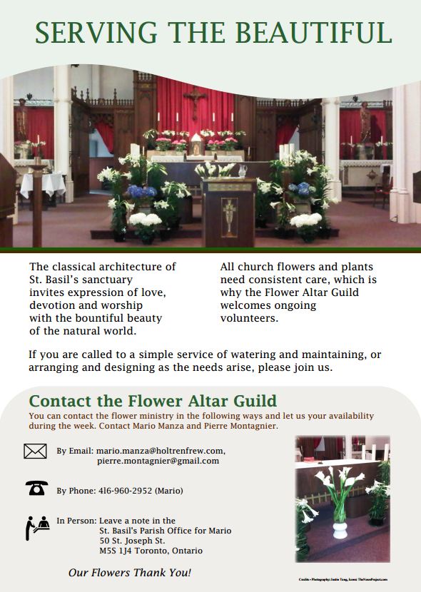Informational poster for St Basil Flower Altar Guild