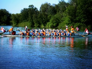 Dragon boat racing in water