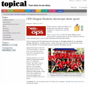 Newspaper article about OPS Dragon Boat Club